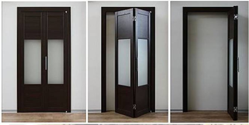 Шпонированные двери гармошка с матовыми стеклянными вставками Краснодар