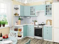 Небольшая угловая кухня в голубом и белом цвете Краснодар
